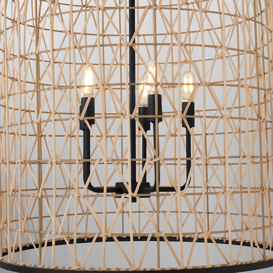 5 Light Rattan Pendant, Matte Black