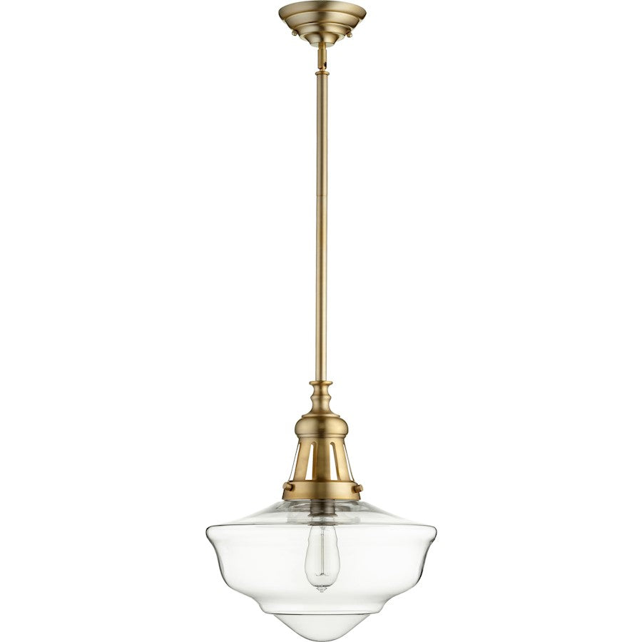 Quorum 15' Schoolhouse Pendant in Aged Brass /Clear