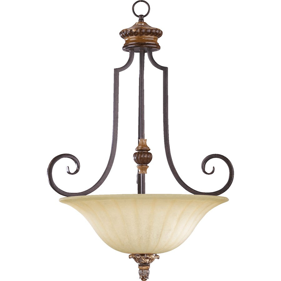 Quorum Capella 3 Light Pendant, Toasted Sienna With Golden Fawn