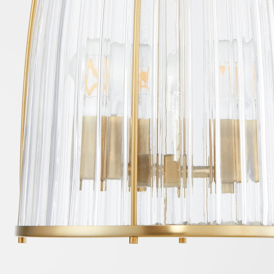 11" Pendant, Aged Brass/Clear/Fluted