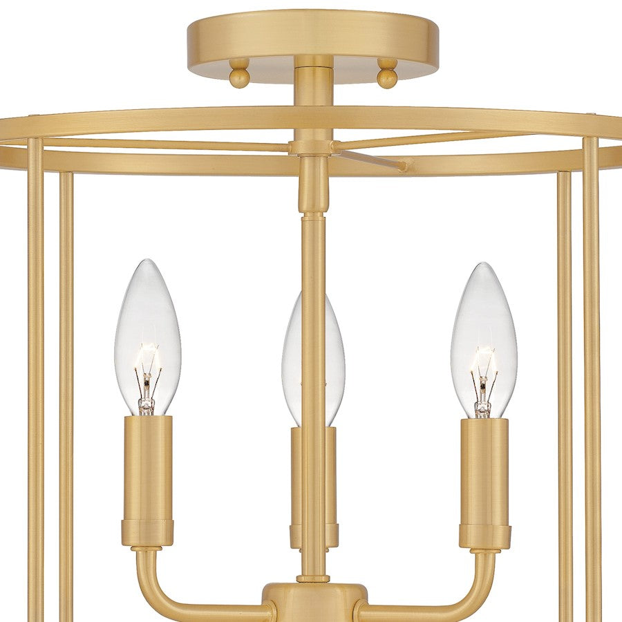 Quoizel Abner 3 Light Semi-Flush Mount, Aged Brass