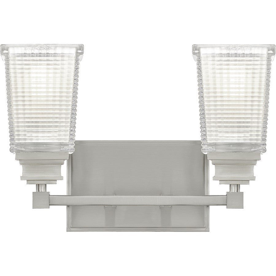Quoizel Abbott 2 Light Bath, Brushed Nickel/Clear Prismatic