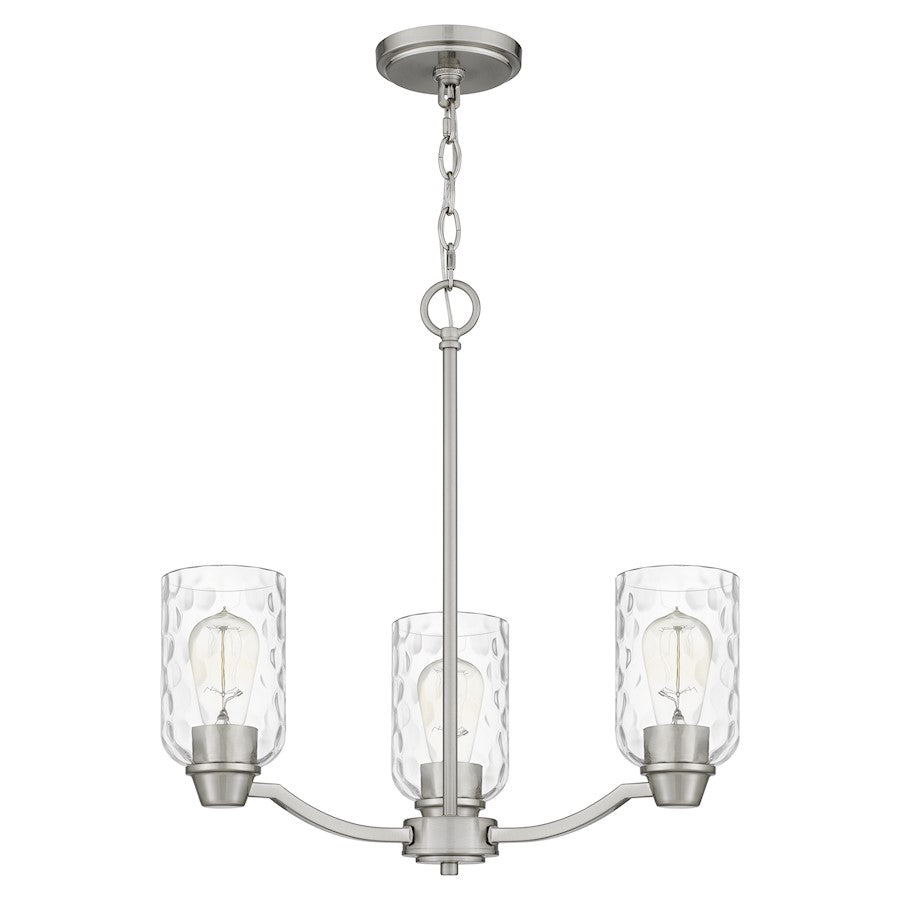 Quoizel Acacia 3 Light Chandelier, Brushed Nickel/Clear Water