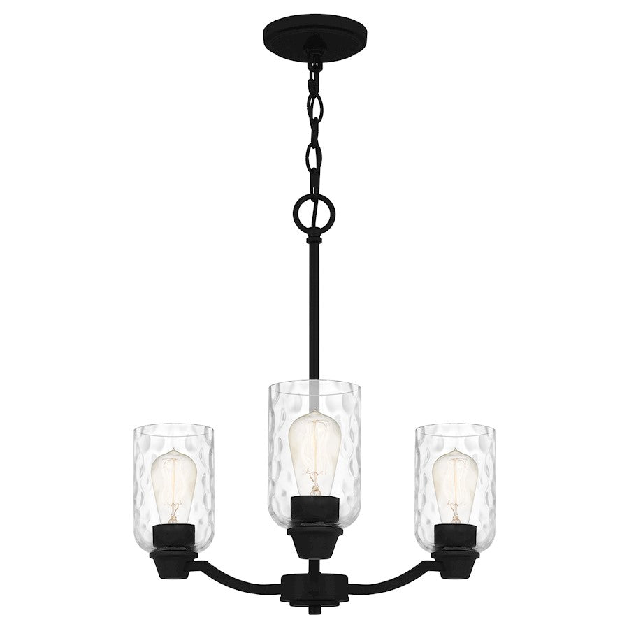 Quoizel Acacia 3 Light Chandelier, Matte Black/Clear Water