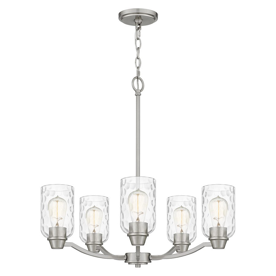 Quoizel Acacia 5 Light Chandelier, Brushed Nickel/Clear Water