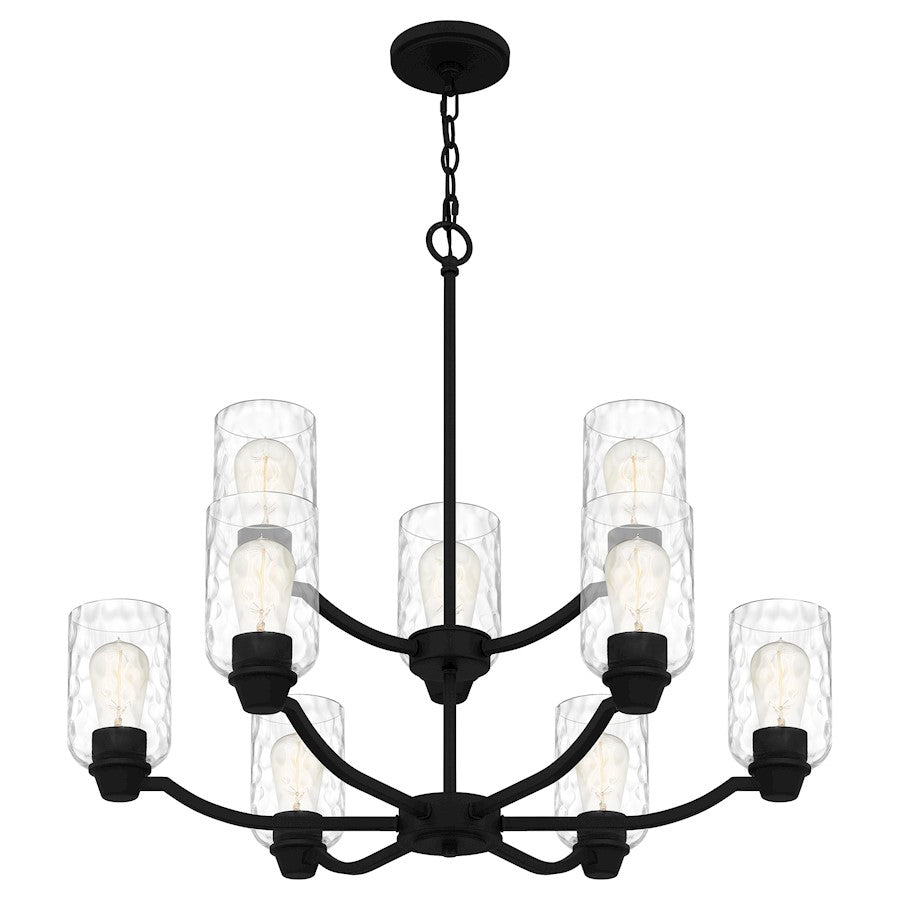 Quoizel Acacia 9 Light Chandelier, Matte Black/Clear Water