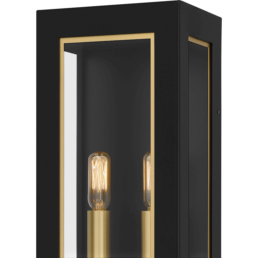 Quoizel Bourbon 2 Light 15" Outdoor Lantern, Black/Clear Glass