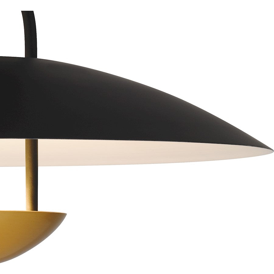 Quoizel Bingham 18in Semi-Flush Mount | Modern Matte Black and Gold White Metal | Bedroom & Hallway Ceiling Light | 18 x 18 x 11 in | Model BIN1718MBK