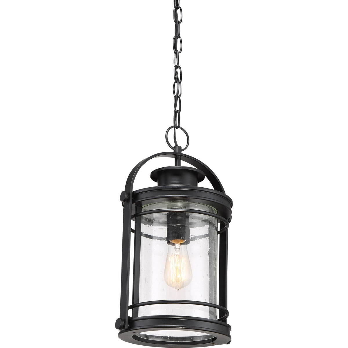 Quoizel Booker 10in 1-Light Outdoor Lantern | Industrial Mystic Black and Clear Seedy Glass | Entryway & Porch | 10.5 x 9 x 17.75 in | Model BKR1910K