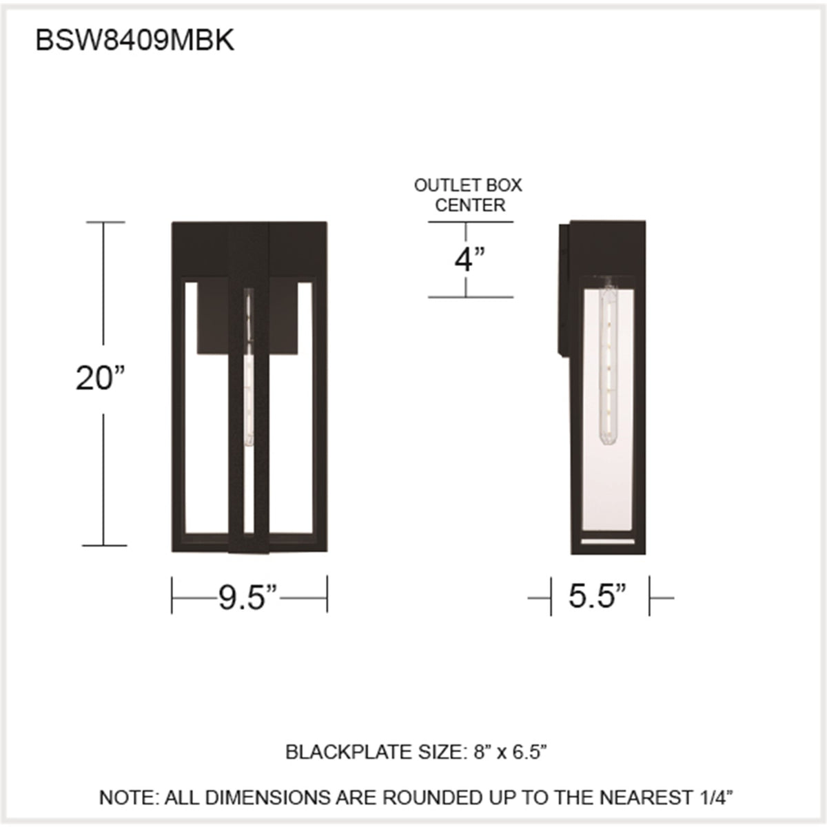 Quoizel Boswell 20in 1-Light Outdoor Wall Lantern | Transitional Matte Black and Clear Tempered Glass | Front Porch & Entryway | Model BSW8409MBK