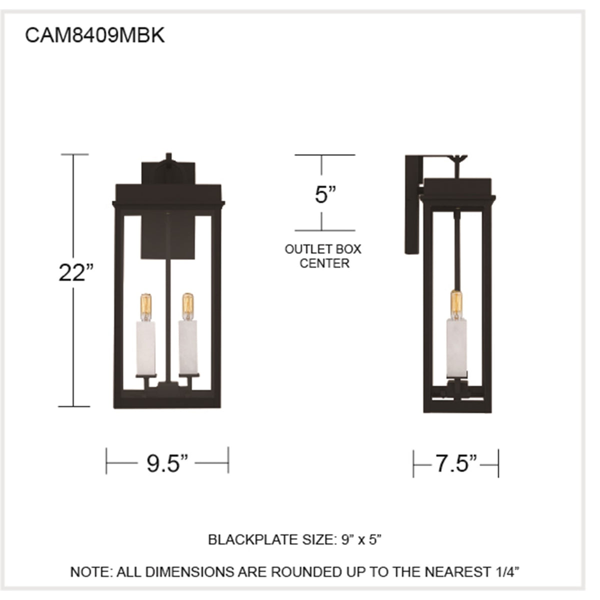 Quoizel Carmen 9in 2-Light Outdoor Wall Lantern | Transitional Matte Black and Clear Glass | Front Porch & Patio | Model CAM8409MBK