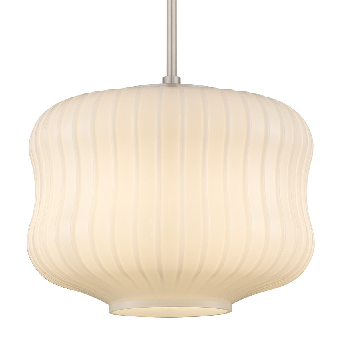 Quoizel Cara 14in 1-Light Pendant | Modern Brushed Nickel and Ribbed Clear Opal Glass | Kitchen Island & Dining Room | Model CARA1814BN