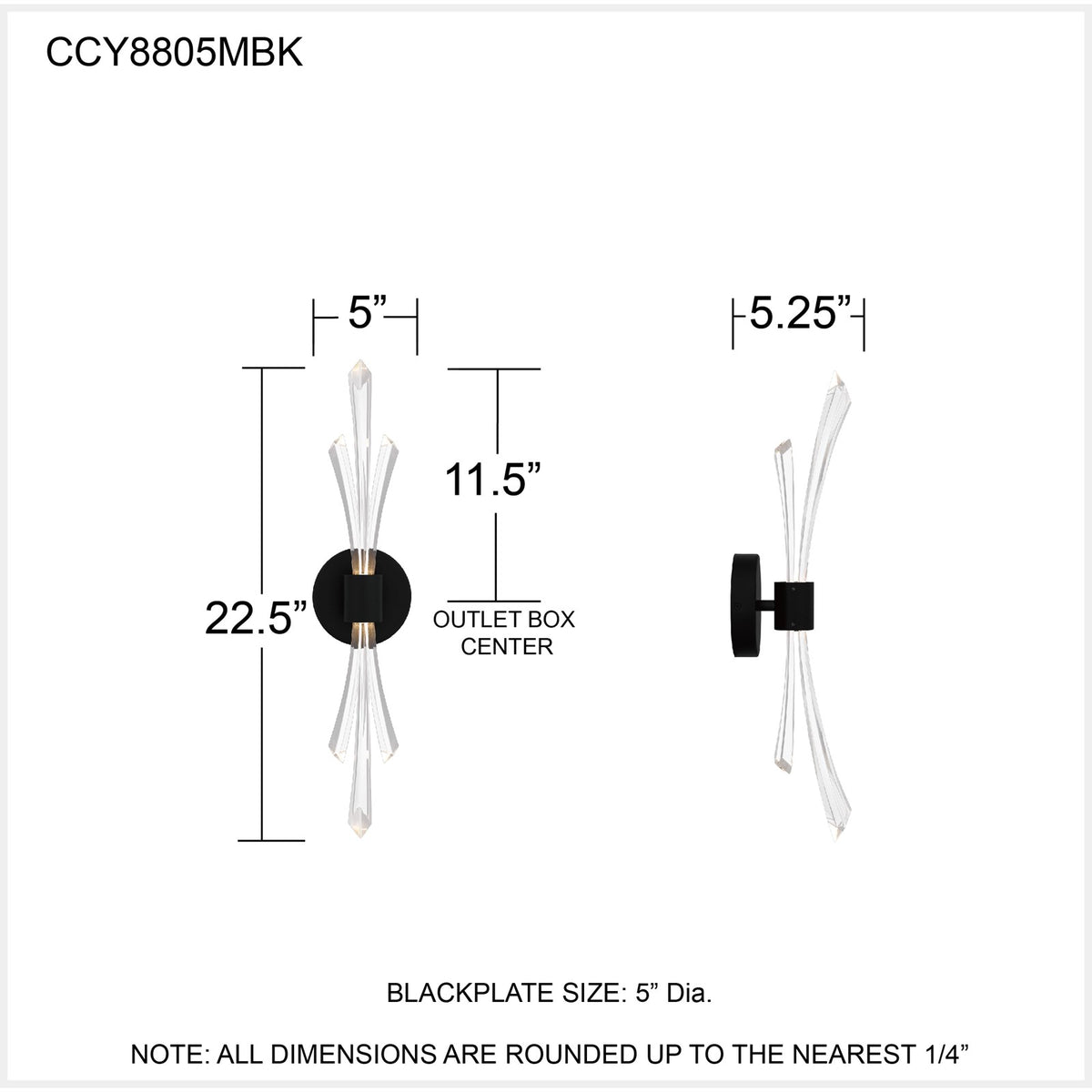 Quoizel Cecily 22in 1-Light Wall Sconce | Matte Black and Clear Crystal Glass | Bedroom & Hallway Accent Light | 5 x 5 x 22 in | Model CCY8805MBK