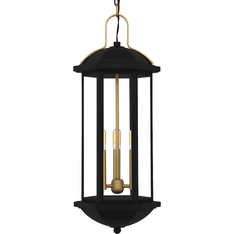 Quoizel Crestfield 10in 3-Light Mini Pendant | Classic Matte Black and Brushed Gold Clear Glass | Kitchen Island & Bar Area | Model CFD1510MBK