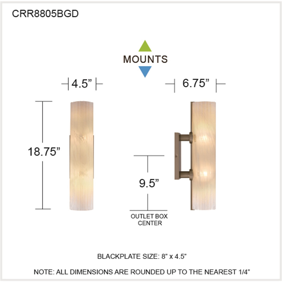 Quoizel Curran 18in 2-Light Wall Sconce | Transitional Bronze Gold and Clear Ribbed Swirl Glass | Bedroom & Hallway | Model CRR8805BGD