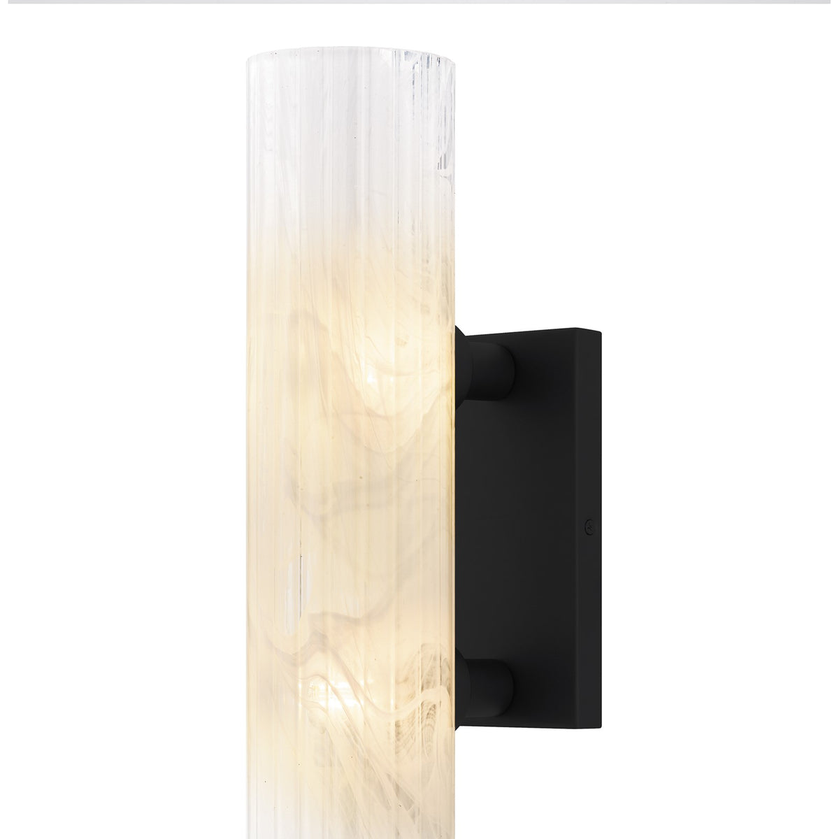 Quoizel Curran 18in 2-Light Wall Sconce | Transitional Matte Black and Clear Ribbed Swirl Glass | Bedroom & Hallway | Model CRR8805MBK
