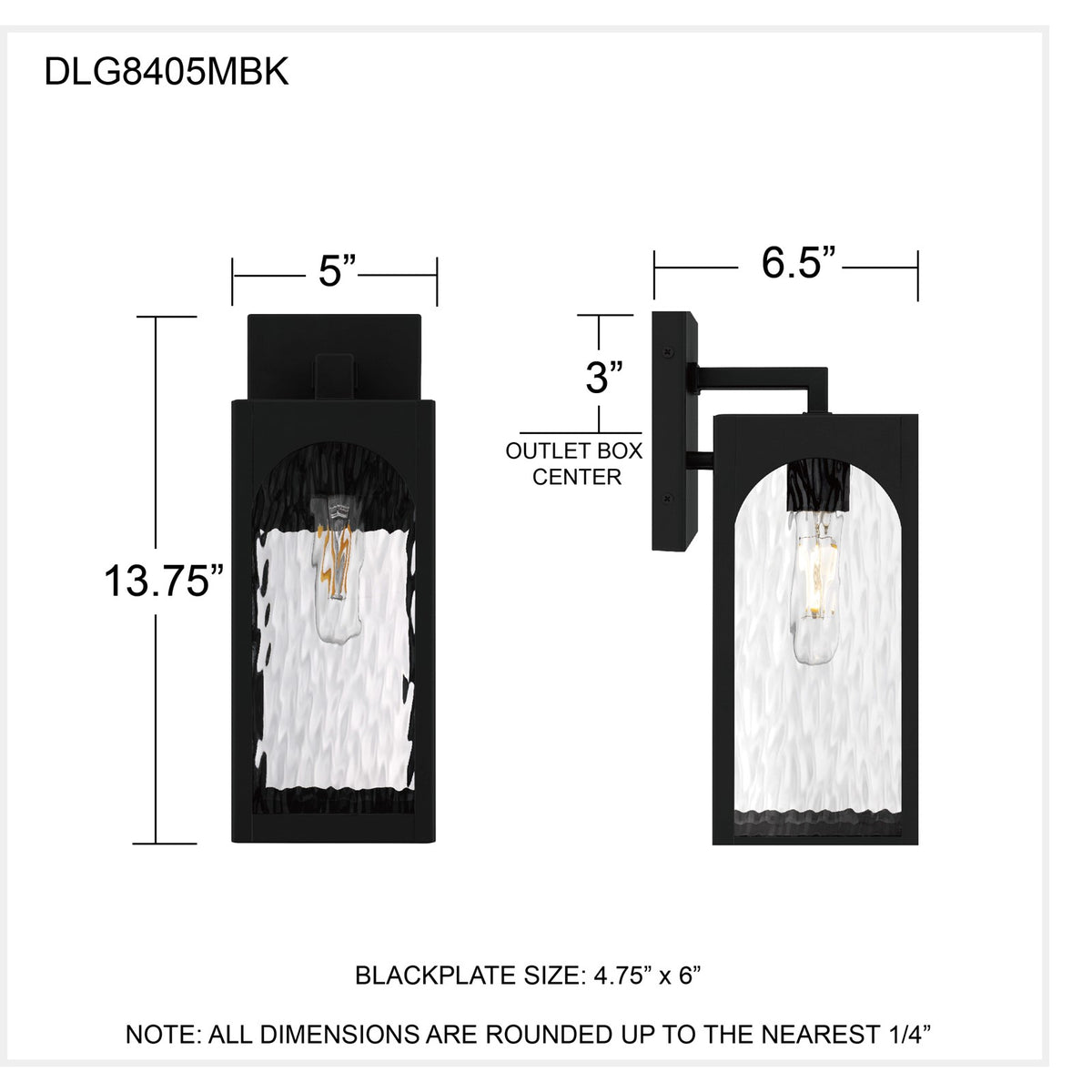 Quoizel Dallington 14in 1-Light Outdoor Wall Lantern | Transitional Matte Black and Clear Textured Glass | Entryway & Patio | Model DLG8405MBK