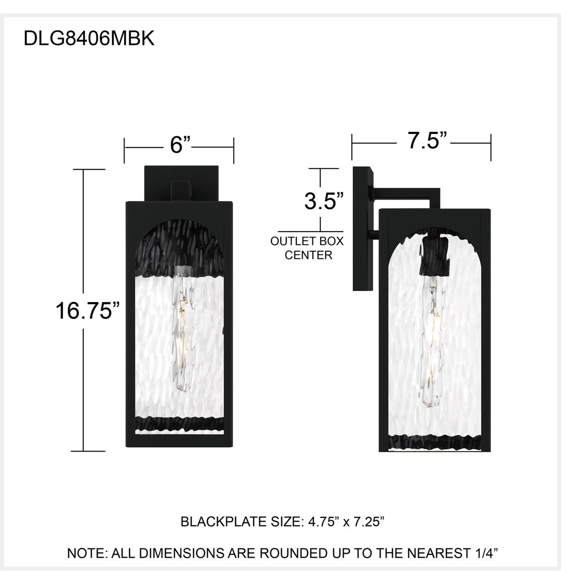 Quoizel Dallington 17in 1-Light Outdoor Wall Lantern | Transitional Matte Black and Clear Textured Glass | Entryway & Patio | Model DLG8406MBK