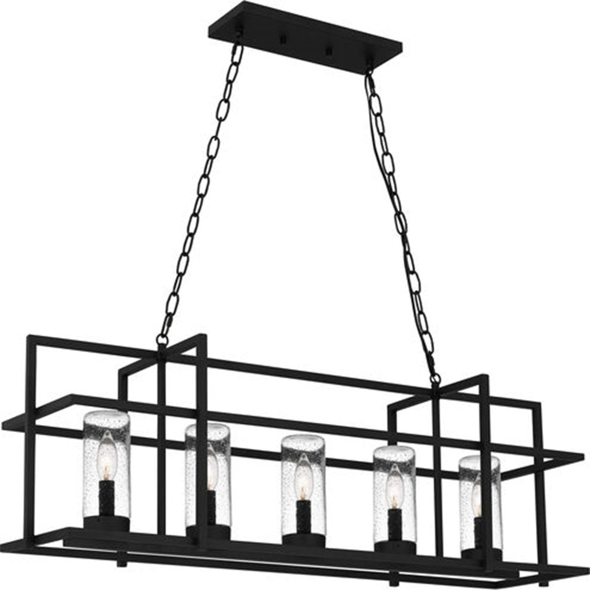 Quoizel Damien 37in 5-Light Island Chandelier | Transitional Earth Black and Clear Seedy Glass | Kitchen Island & Dining Room | Model DMN3537EK
