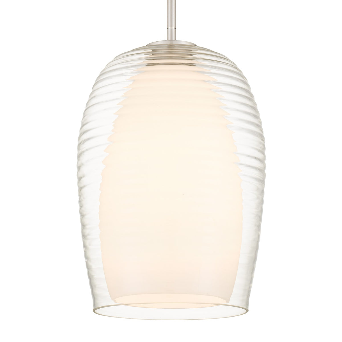 Quoizel Evelynn 10in 1-Light Mini Pendant | Transitional Brushed Nickel and Clear Ribbed Glass | Kitchen Island & Bar | Model EVN1510BN