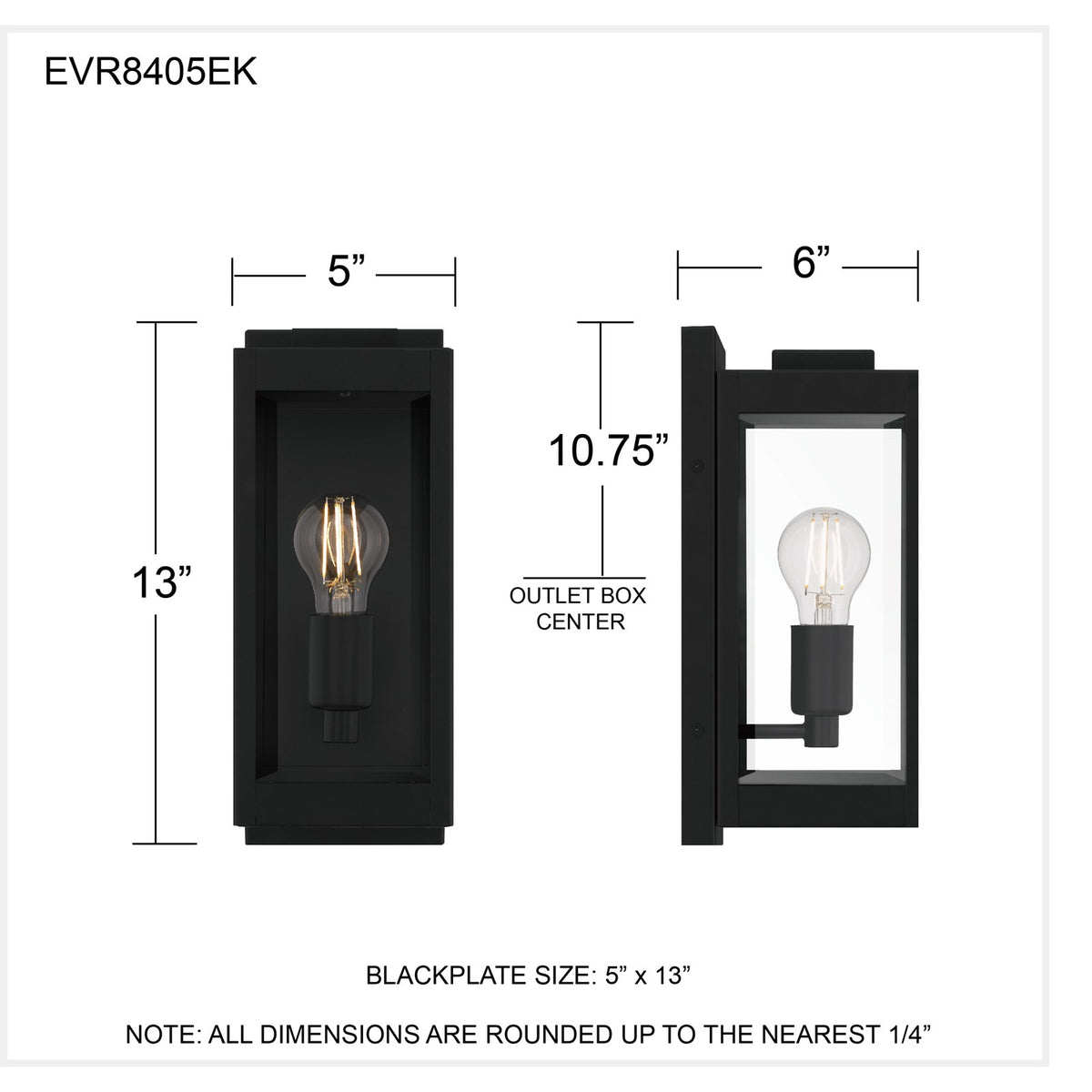 Quoizel Eastover 13in 1-Light Outdoor Wall Lantern | Transitional Earth Black and Clear Beveled Glass | Front Door & Porch | Model EVR8405EK