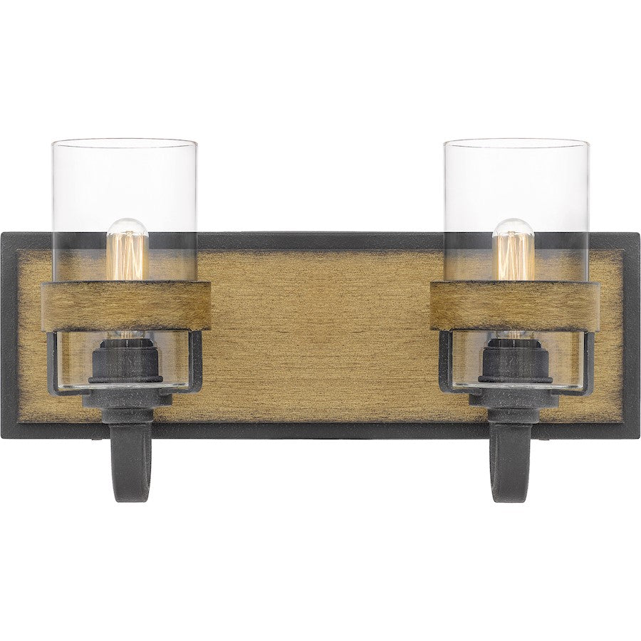 Quoizel Finch 2 Light Bath, Aged Walnut/Clear Glass