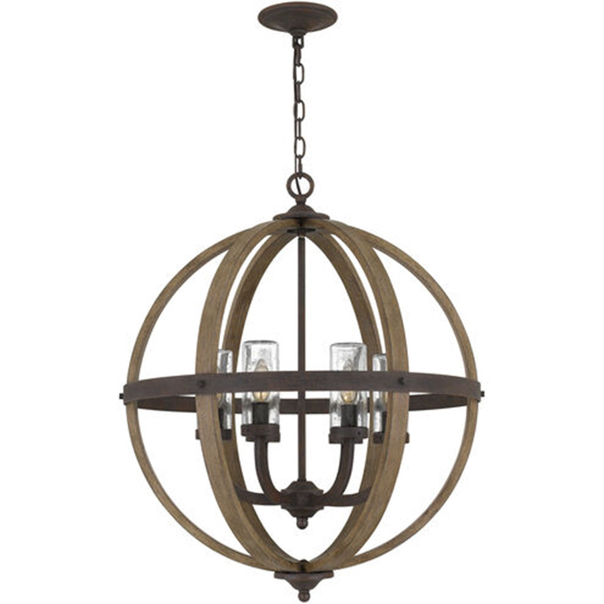Quoizel Fusion 25in 6-Light Pendant | Rustic Black Steel and Clear Seedy Glass | Dining Room & Foyer | 24.75 x 24.75 x 28.5 in | Model FSN2825RK