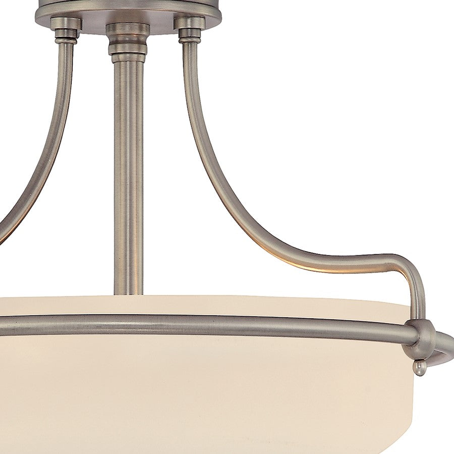 Quoizel Griffin 17in 3-Light Semi-Flush Mount | Soft Modern Antique Nickel and White Etched Glass | Bedroom & Hallway | Model GF1717AN