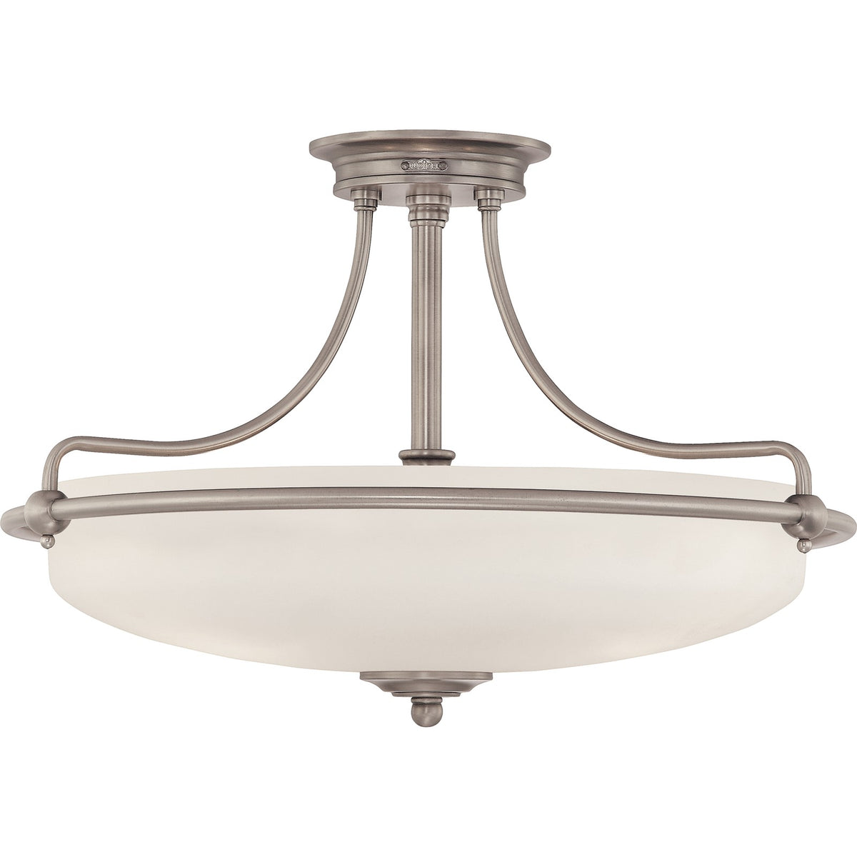 Quoizel Griffin 21in 4-Light Semi-Flush Mount | Soft Modern Antique Nickel and White Etched Glass | Bedroom & Hallway | Model GF1721AN