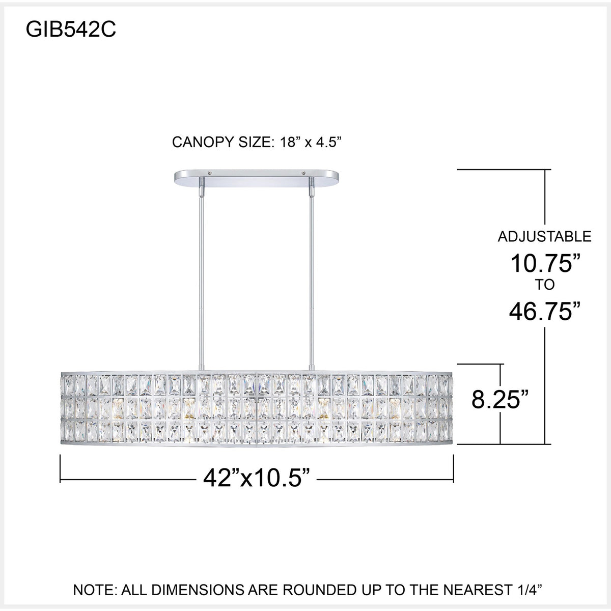 Quoizel Gibson 42in 5-Light Island Chandelier | Glam Polished Chrome and Clear Crystal Glass | Kitchen Island & Dining Room | Model GIB542C