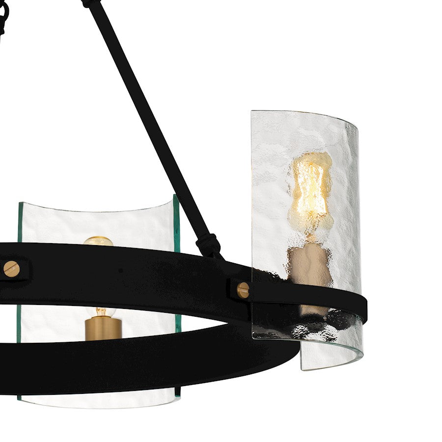 Quoizel Gloucester 20in 4-Light Chandelier | Industrial Matte Black and Clear Hammered Glass | Dining Room & Foyer | Model GLC5020MBK