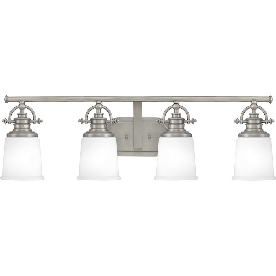 Quoizel Grant 4 Light Bath, Antique Nickel/Opal Etched