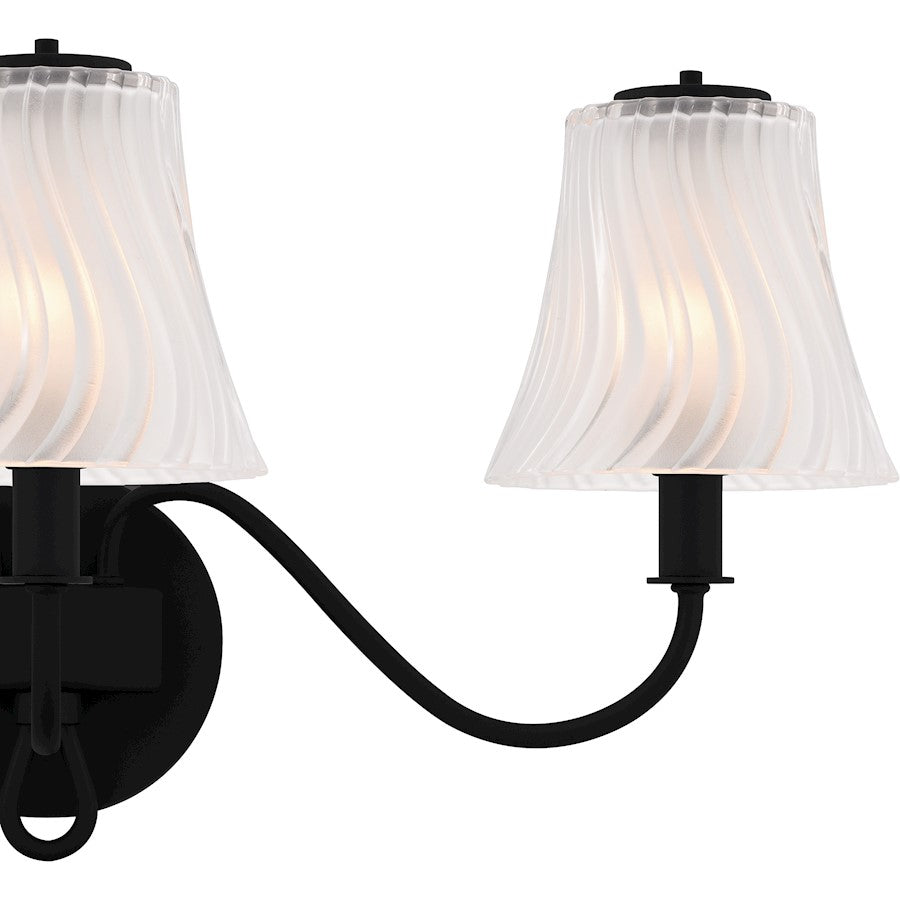 Quoizel McKinney 23in 3-Light Vanity Light | Traditional Matte Black and Clear Swirl Glass | Bathroom Vanity | 23 x 8.75 x 11 in | Model MCK8623MBK