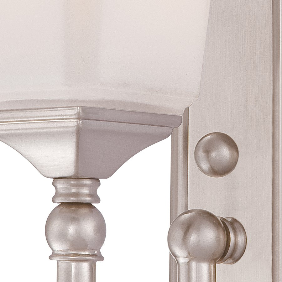 Quoizel Nicholas 10in 1-Light Wall Sconce | Mid-Century Brushed Nickel and Opal Etched Glass | Bedroom & Hallway | 5 x 7 x 10 in | Model NL8601BN