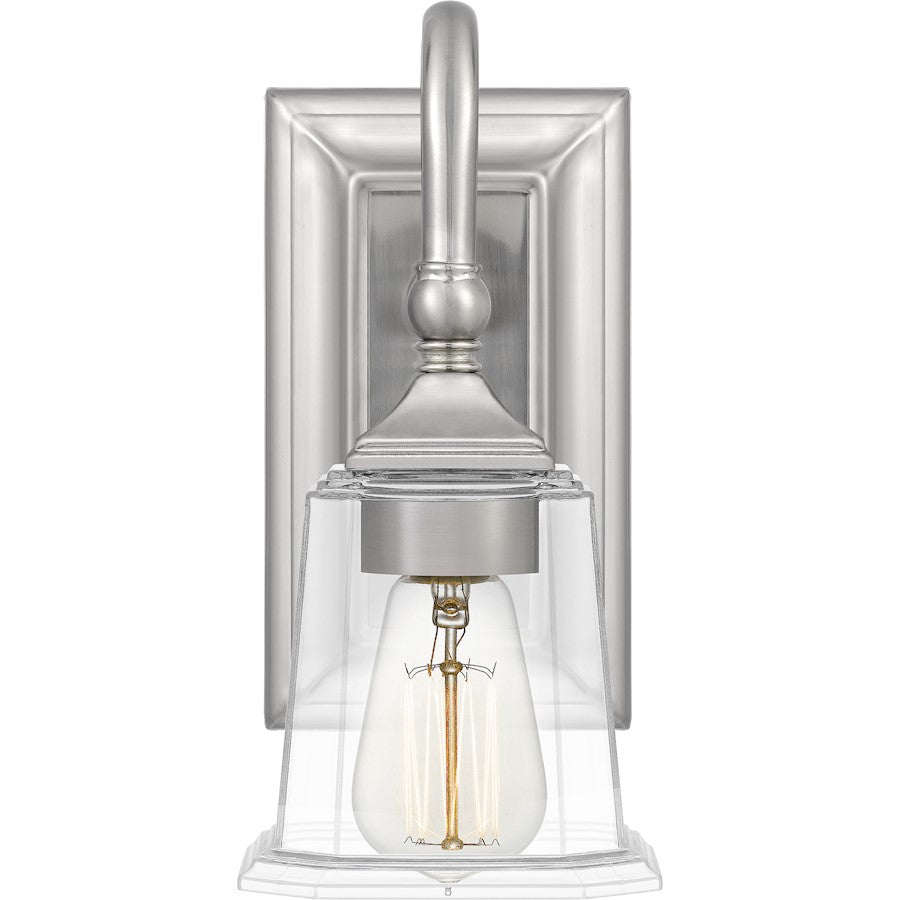 Quoizel Nicholas 1 Light Wall Sconce, Brushed Nickel/Clear