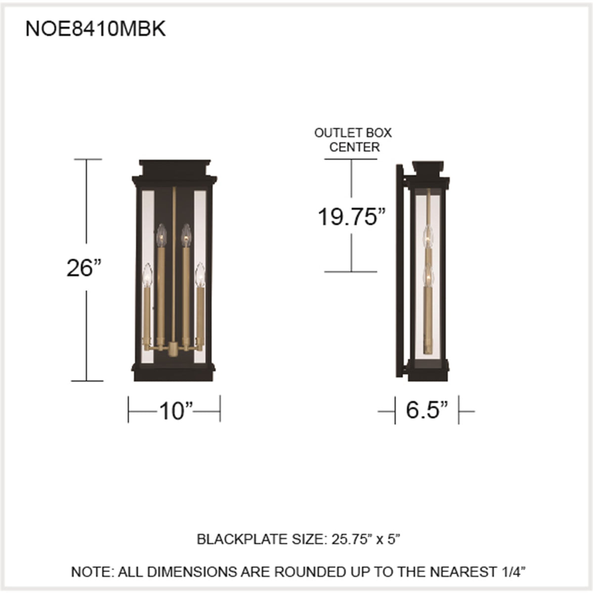 Quoizel Noelle 26in 4-Light Outdoor Lantern | Traditional Matte Black and Clear Glass | Front Door & Porch | 10 x 6.5 x 26 in | Model NOE8410MBK