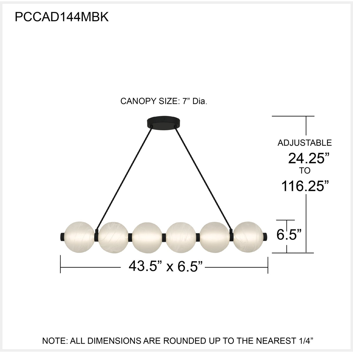 Quoizel Clarendon 44in 1-Light Island Chandelier | Modern Matte Black and Alabaster Glass | Kitchen Island & Dining Room | Model PCCAD144MBK