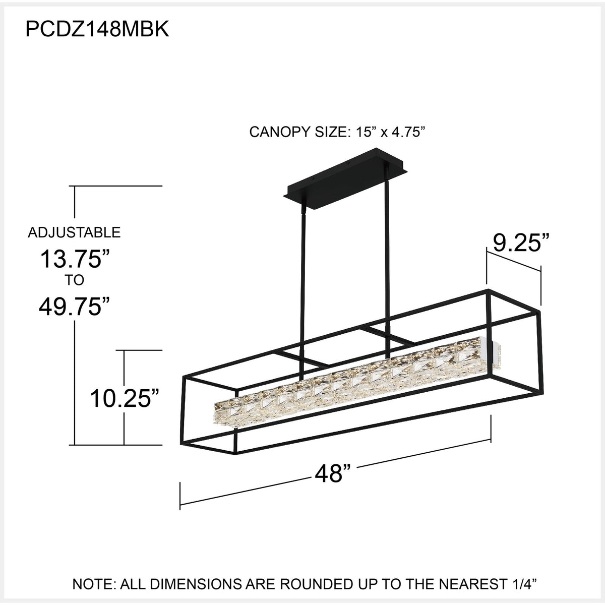 Quoizel Dazzle 48in LED Island Chandelier | Modern Glam Matte Black and Clear Crystal Glass | Kitchen Island & Dining Room | Model PCDZ148MBK
