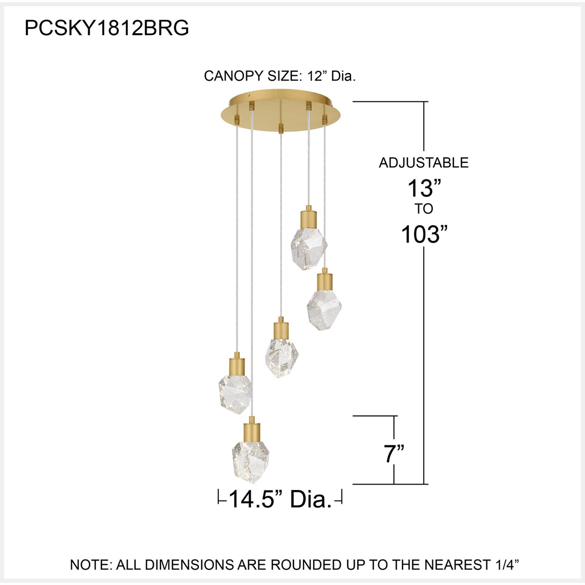 Quoizel Skye 14in 1-Light Pendant | Modern Brushed Gold and Clear Bubble Crystal Glass | Kitchen Island & Dining Room | Model PCSKY1812BRG