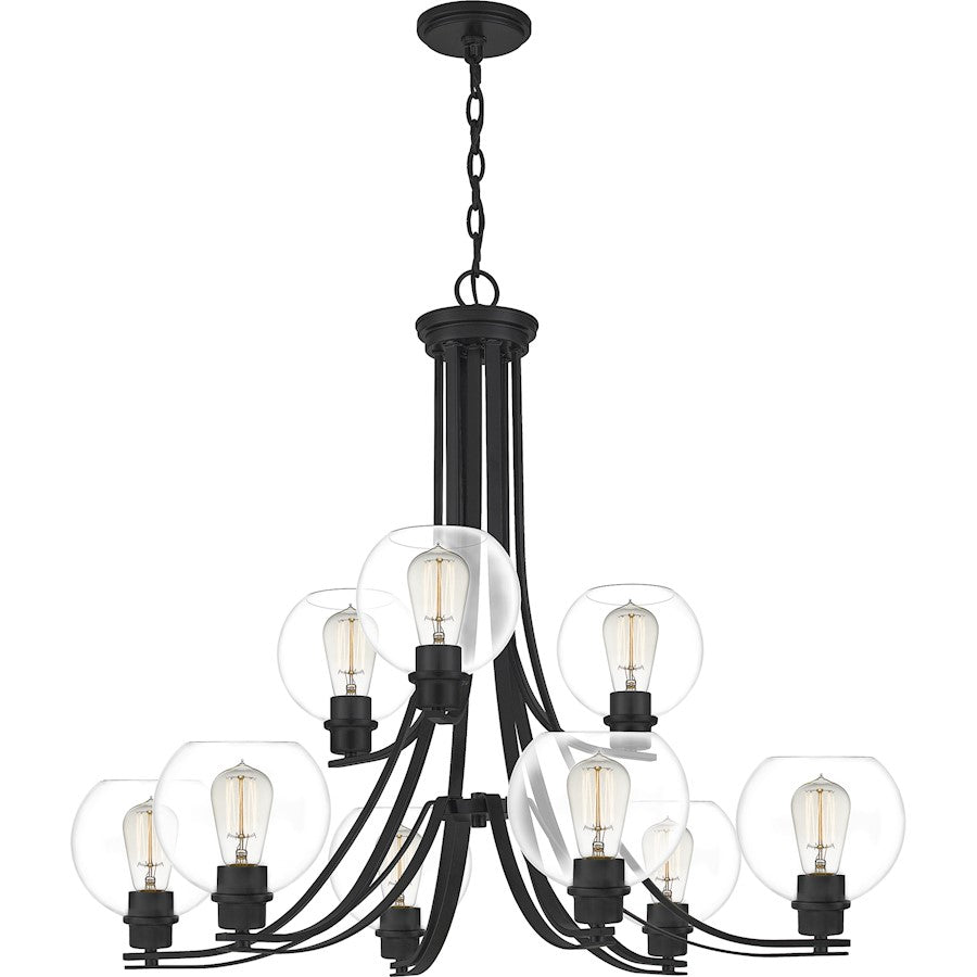 Quoizel Pruitt 9 Light Chandelier, Matte Black/Clear