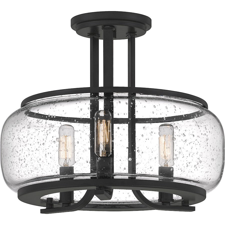 Quoizel Pruitt 3 Light Semi-Flush Mount, Matte Black/Seedy