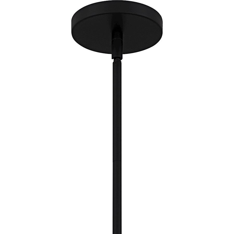 Quoizel Hollis 12in 1-Light Pendant | Transitional Matte Black and Clear Water Glass | Kitchen Island & Dining Room | Model QMP6806MBK