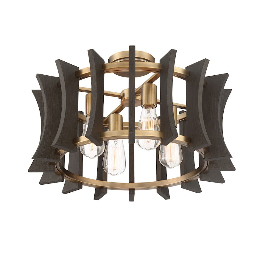 4 Light Pendant, Aged Brass