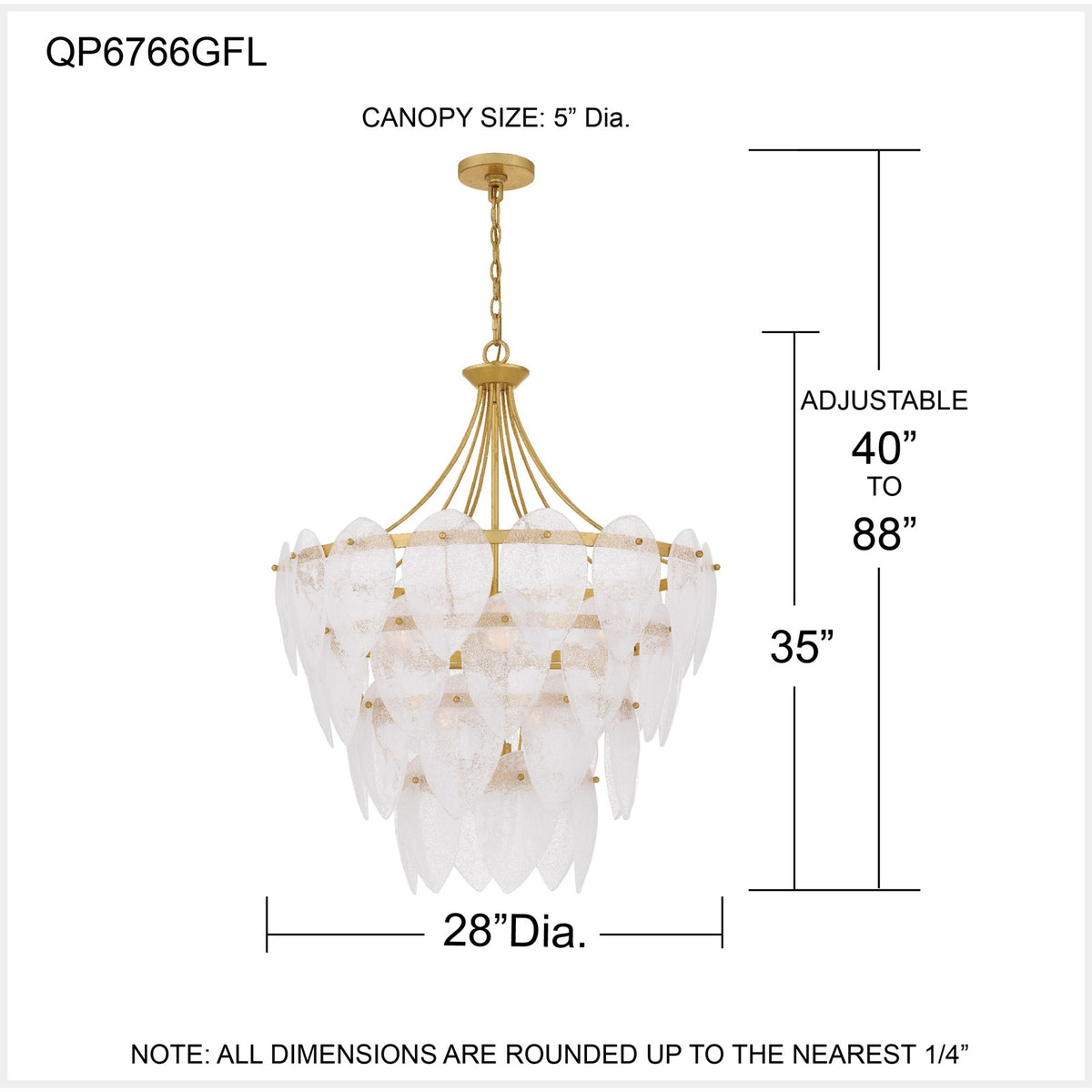 Quoizel Lilestone 28in 7-Light Pendant | Traditional Gold Leaf and Clear Seedy Glass | Dining Room & Foyer | 28 x 28 x 35 in | Model QP6766GFL