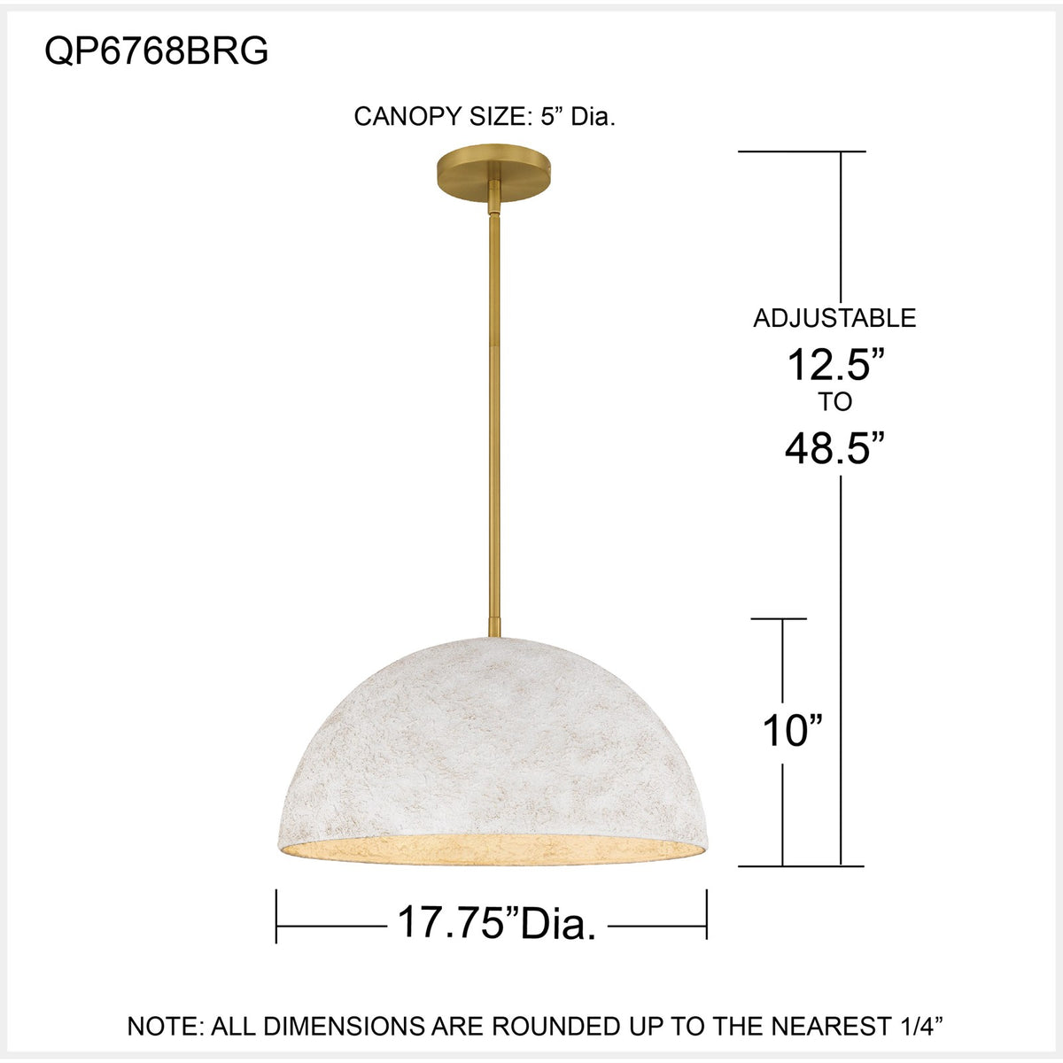 Quoizel Portia 18in 3-Light Pendant | Modern Brushed Gold and White Metal Shade | Kitchen Island & Dining Room | 18 x 18 x 10 in | Model QP6768BRG
