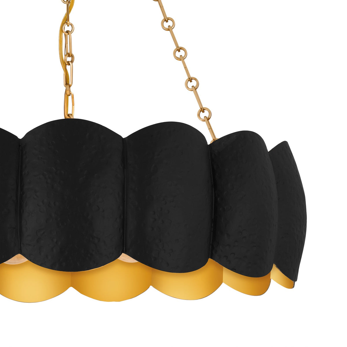 Quoizel Santana 24in 5-Light Pendant | Modern Matte Black and Hammered Gold Metal | Kitchen Island & Dining Room | Model QP6794MBK