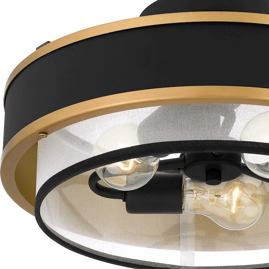 Quoizel Lockwood 3 Light Semi-Flush Mount, Black/Organza/Black Trim