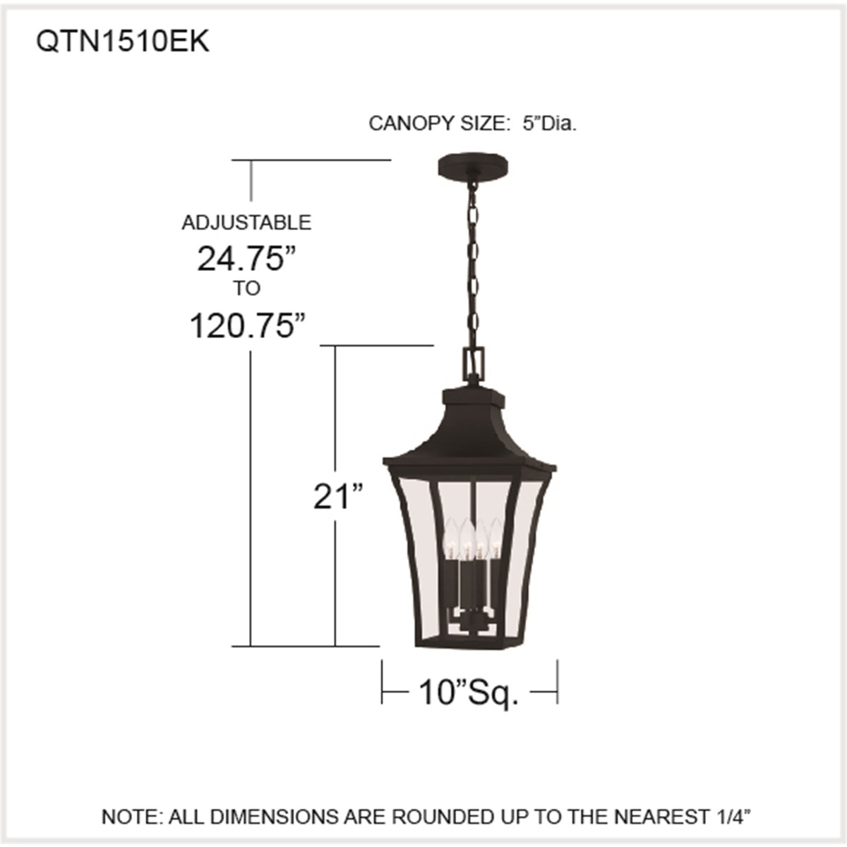 Quoizel Quentin 10in 4-Light Mini Pendant | Traditional Earth Black and Clear Glass | Kitchen Island & Bar | 10 x 10 x 21 in | Model QTN1510EK
