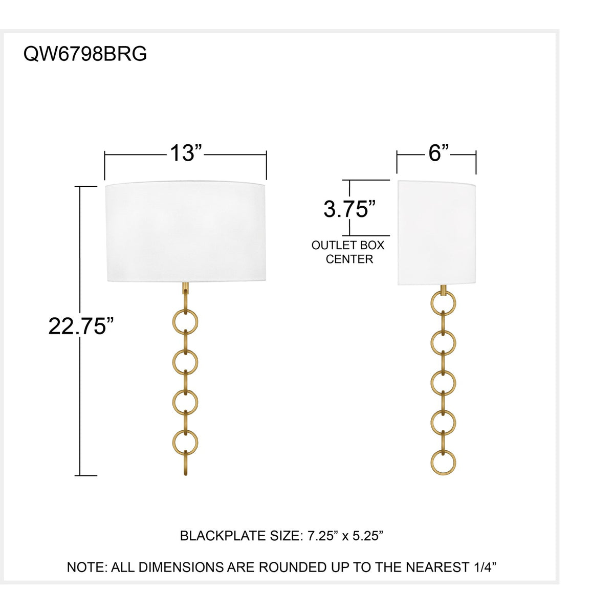 Quoizel Baynes 22in 2-Light Wall Sconce | Traditional Brushed Gold and White Fabric | Hallway & Bedroom | 13 x 6 x 22.75 in | Model QW6798BRG