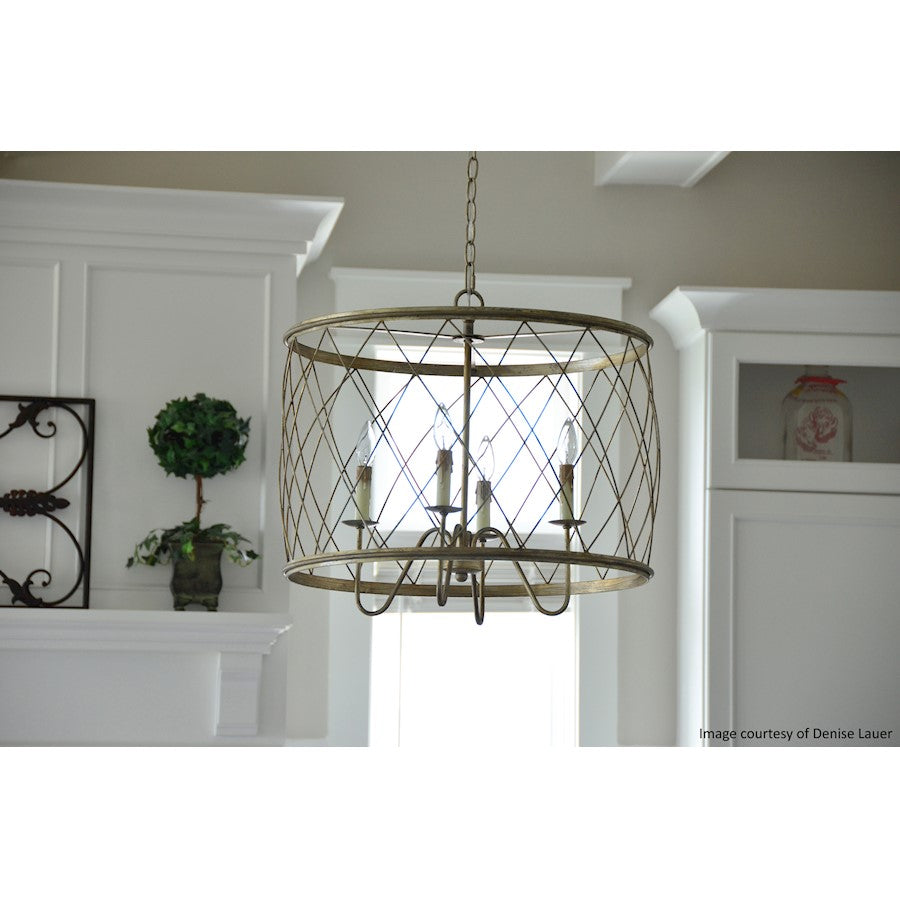 4 Light Pendant, Century Silver Leaf